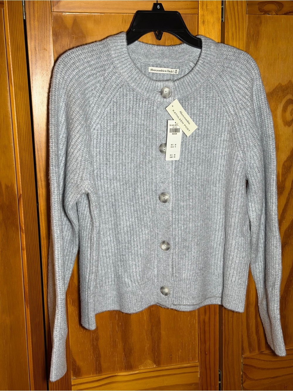 Abercrombie & Fitch X Kathleen Post Heather Gray Knit Button-Front Cardigan |M